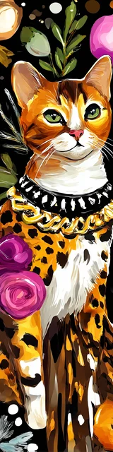 Cat bookmarks design of an orange cat on a dark plants background